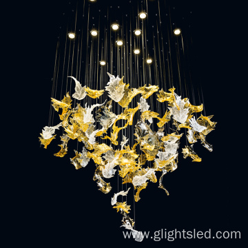 Custom lighting modern fashion art hotel lobby decorative glass leaf chandelier